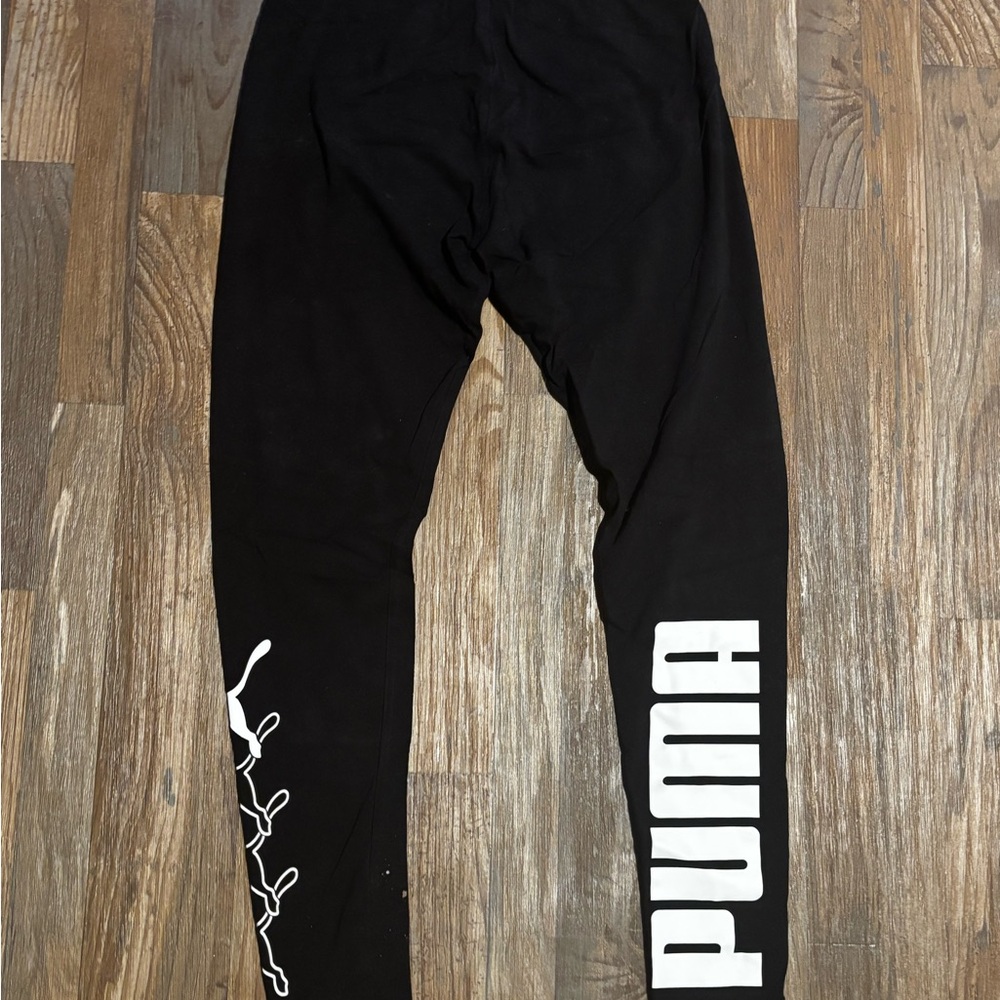PUMA Black Leggings with White Logo tagged size L fits S